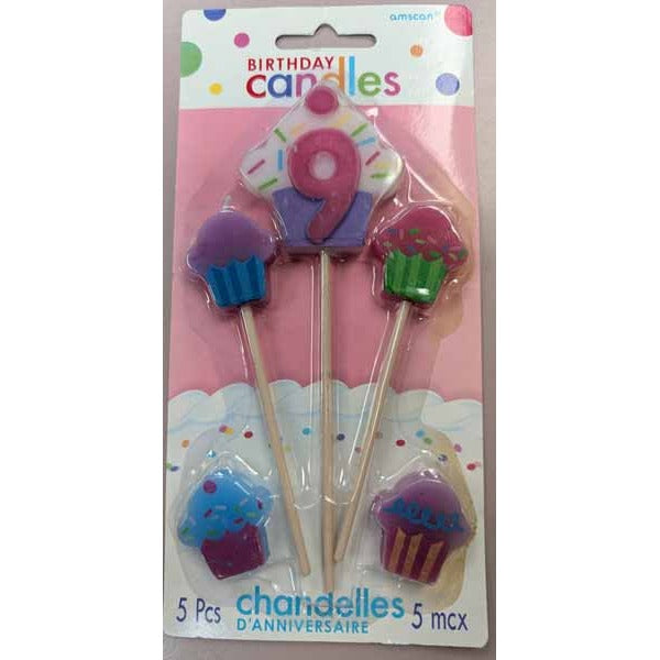 6" #9 CUPCAKE BDAY P ICK CANDLES 5PK/12CS