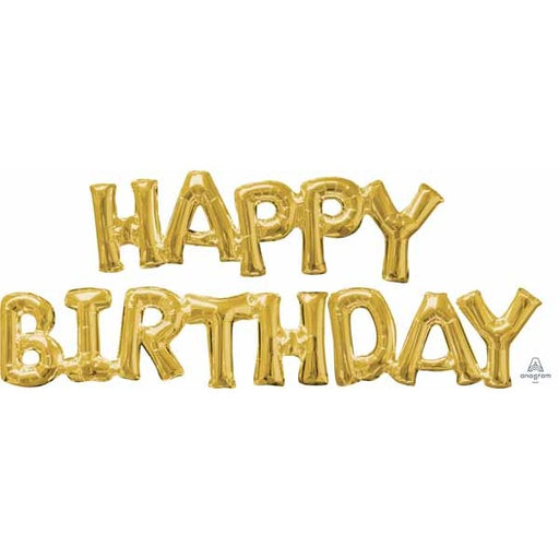Gold Happy Birthday Block Letter Balloon Banner