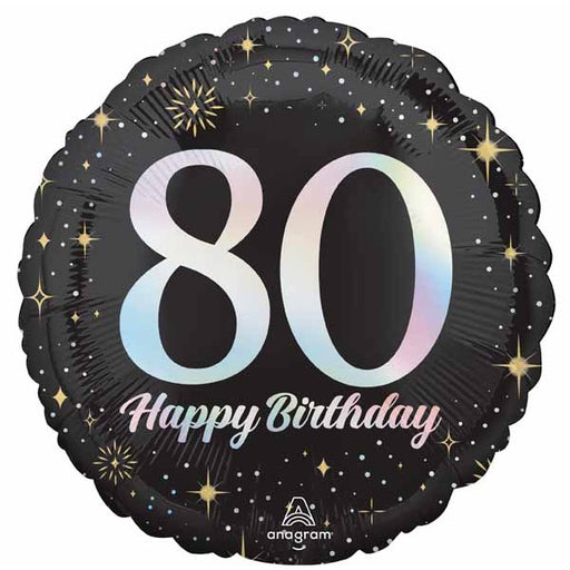 Sparkling 80th Birthday Round Foil Balloon, 18 Inch