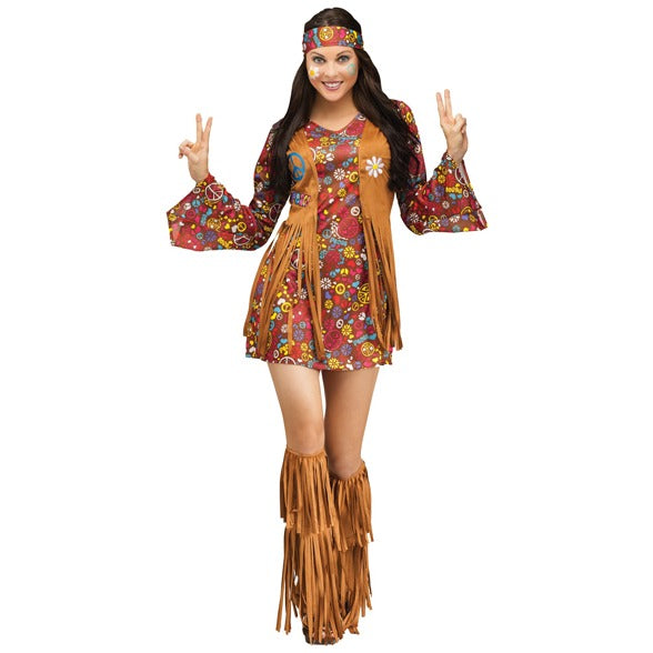 Peace & Love Women's Hippie Costume, Medium/Large 10-14