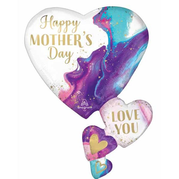 Happy Mother's Day Marble Hearts 30" Foil Balloon