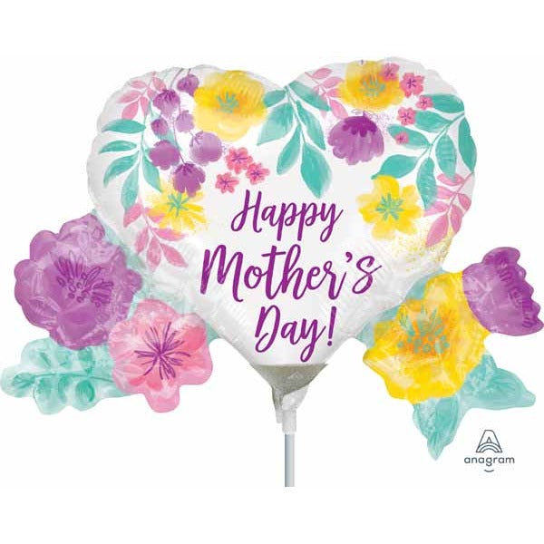 Happy Mother's Day Watercolor Flowers Mini Shape Foil Balloon