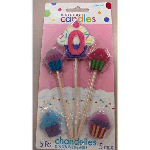 6" #0 CUPCAKE BDAY P ICK CANDLES 5PK/12CS