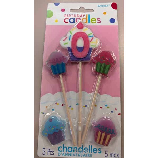 6" #0 CUPCAKE BDAY P ICK CANDLES 5PK/12CS