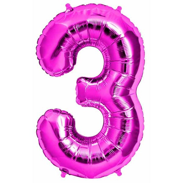 34-Inch Magenta Number 3 Balloon