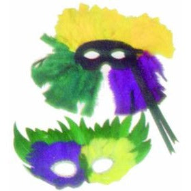 White Feather Mask with Stick, Pack of 36