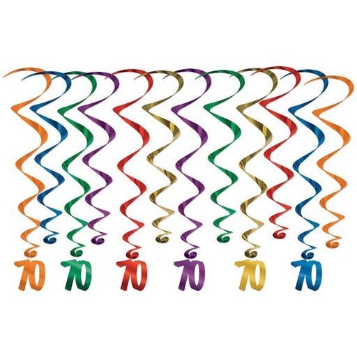 70th Birthday Hanging Whirl Decorations, 12-Pack