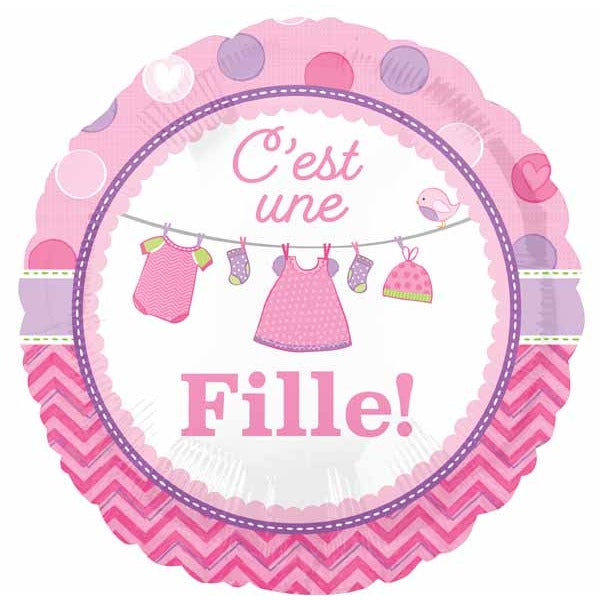 French Baby Girl Shower 18-Inch Round Foil Balloon