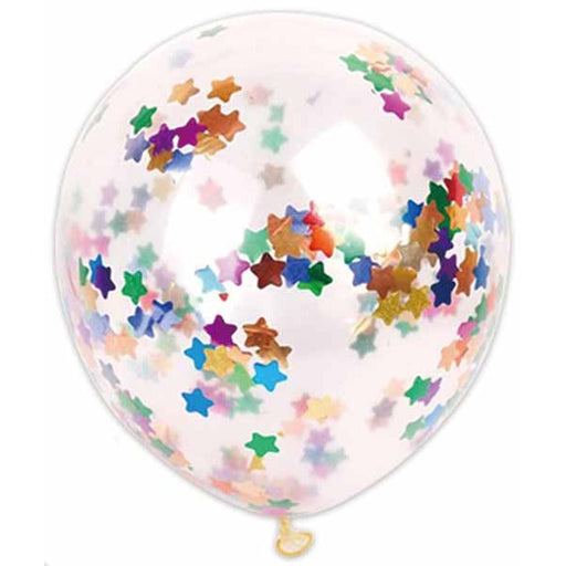 12-Inch Tricolor Star Confetti Latex Balloons, 4 Pack