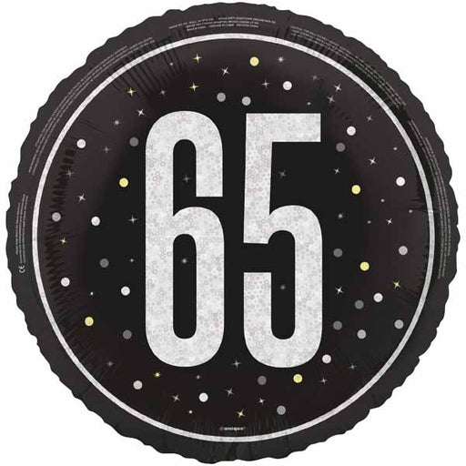Black Glitz 65th Birthday Foil Balloon, 18 Inch