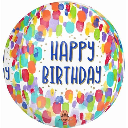 Happy Birthday Painterly Dots Orbz Foil Balloon, 16 Inch