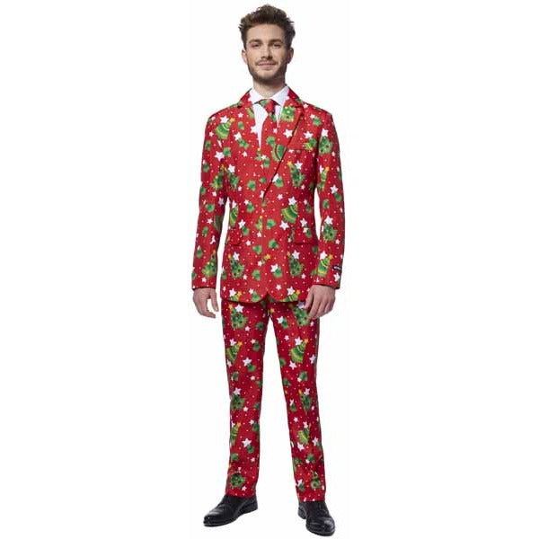 Suitmeister Men's Trees & Red Stars Christmas Suit, X-Large