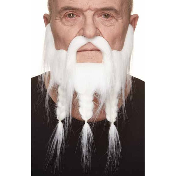 Short White Costume Beard with 3 Braids