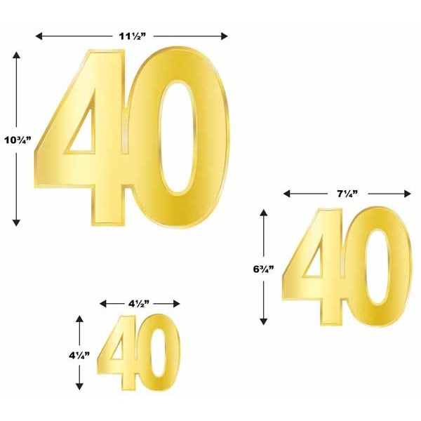 Gold Foil 40th Number Cutouts, 6 Pack