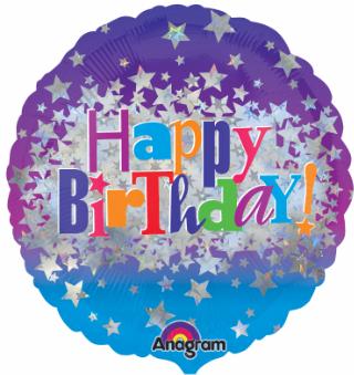 HBD BRIGHT STARS 18" RND HOLO S55 FLAT