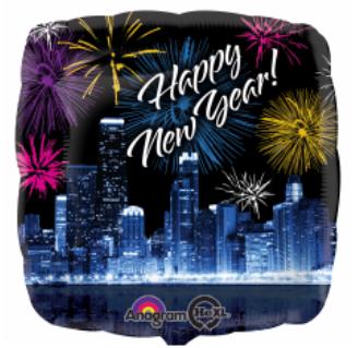 Happy New Year Skyline and Fireworks 18-Inch Foil Balloon