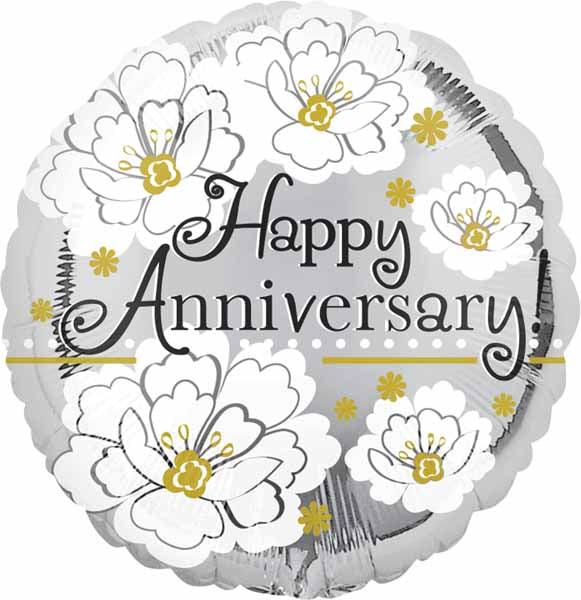 18-Inch Silver Happy Anniversary Foil Balloon