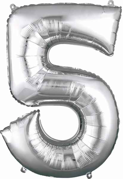 34 Inch Silver Number 5 Foil Balloon