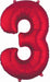 Red Number 3 Foil Balloon, 34 Inch