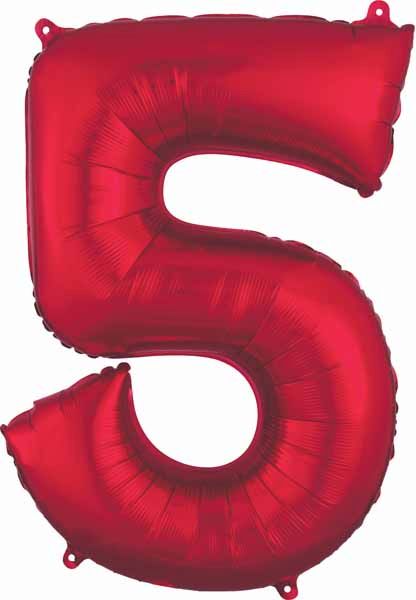 34-Inch Red Number 5 Foil Balloon