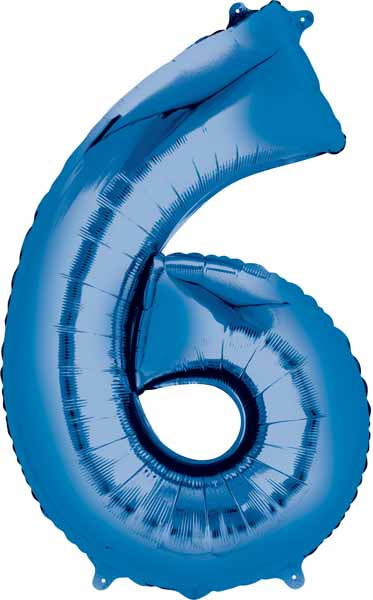 Blue Number 6 Balloon, 26 Inch