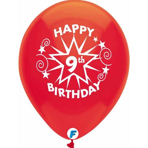 Funsational 12-Inch 9th Birthday Star Latex Balloons, 8 Count