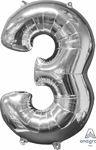 26-Inch Silver Number 3 Foil Balloon