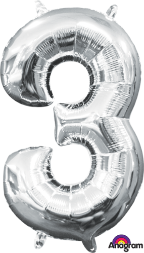 16-Inch Silver Number 3 Balloon
