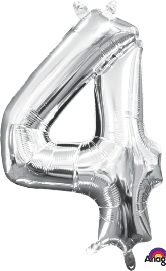 Silver Number 4 Balloon, 16 Inch