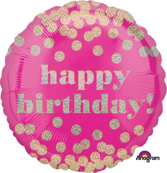 Happy Birthday Dotty 18-Inch Round Holographic Foil Balloon