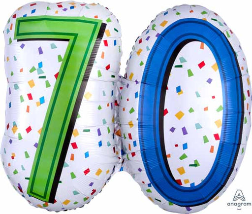 Rainbow 70th Birthday Shaped Foil Balloon, 24 Inch
