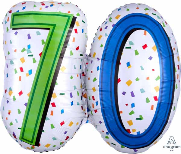 Rainbow 70th Birthday Shaped Foil Balloon, 24 Inch