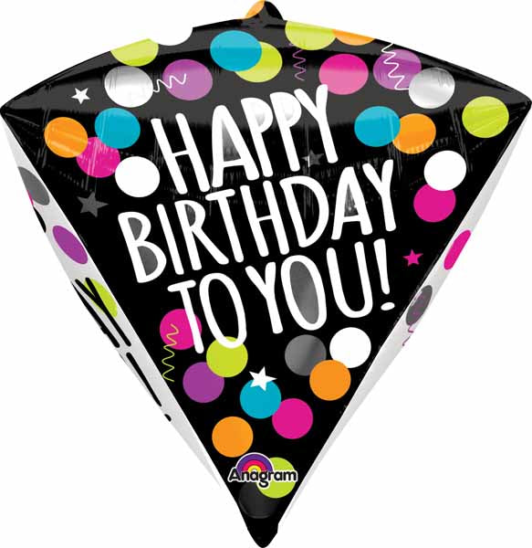 Black & White Happy Birthday Diamondz Foil Balloon