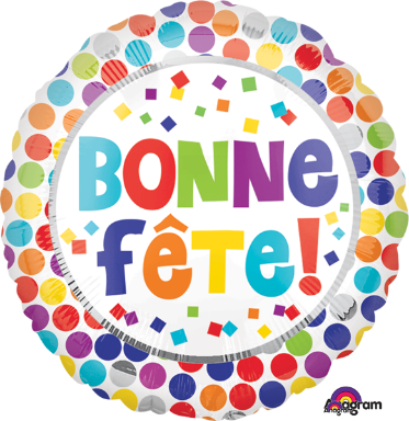 Bonne Fête Dots 18-Inch Round Foil Balloon