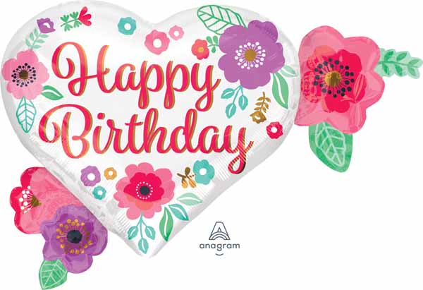 Happy Birthday Floral Print Foil Balloon, 27 Inch