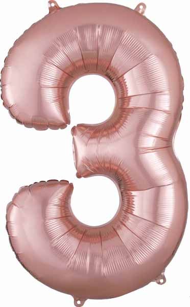 34-Inch Rose Gold Number 3 Balloon