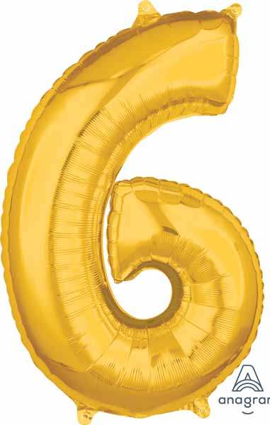 Gold Number 6 Balloon, 26 Inch