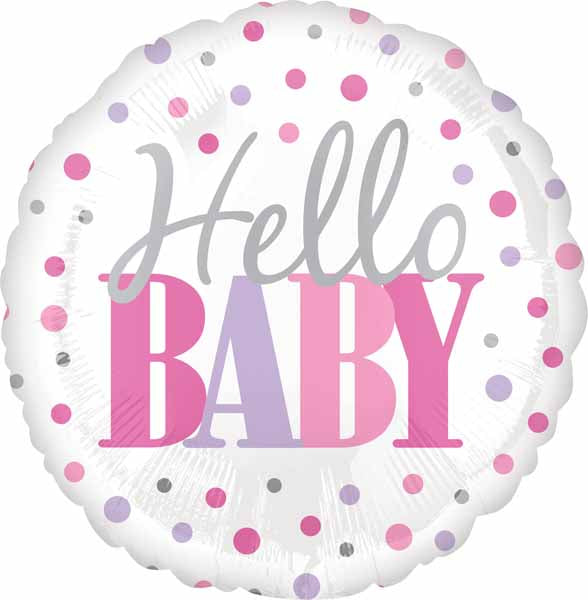 Hello Baby Pink Dots 18-Inch Foil Balloon