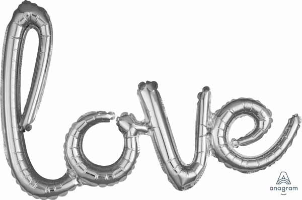 Silver Love Script Balloon