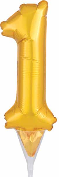 Gold Number 1 Balloon Cake Pick, 6 Inch
