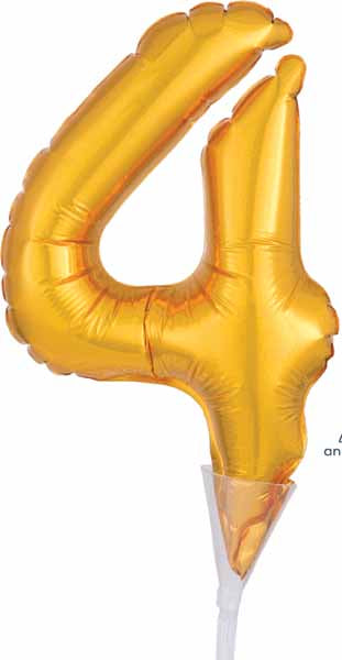 Gold Number 4 Balloon Cake Pick, 6 Inch