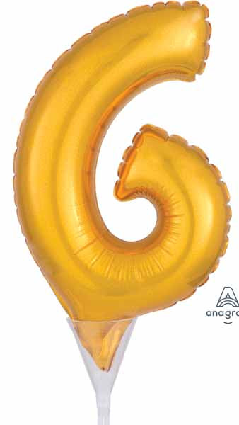 Gold Number 6 Balloon Cake Pick, 6 Inch