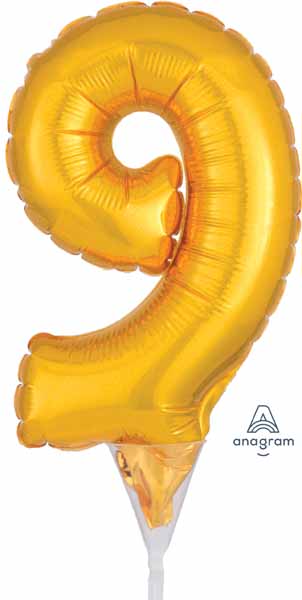 Gold Number 9 Cake Pick, 6 Inch