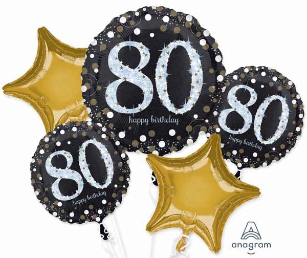 Sparkling Birthday 80th Birthday Foil Balloon Bouquet