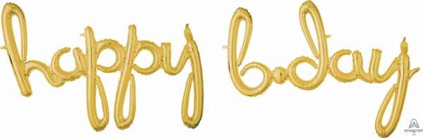 Gold Happy Bday Script Balloon