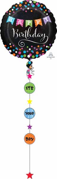 Holographic Birthday Banner Drop-A-Line Foil Balloon
