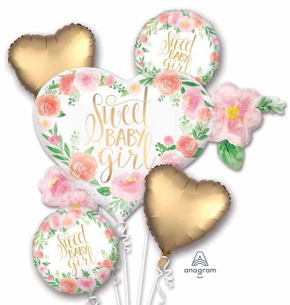 Floral Baby Girl Foil Balloon Bouquet