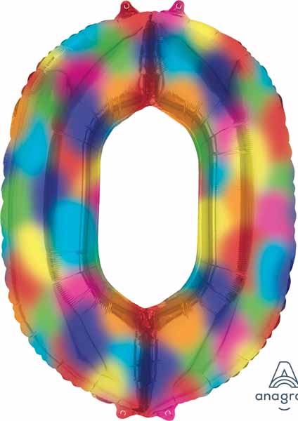34-Inch Rainbow Splash Number 0 Balloon