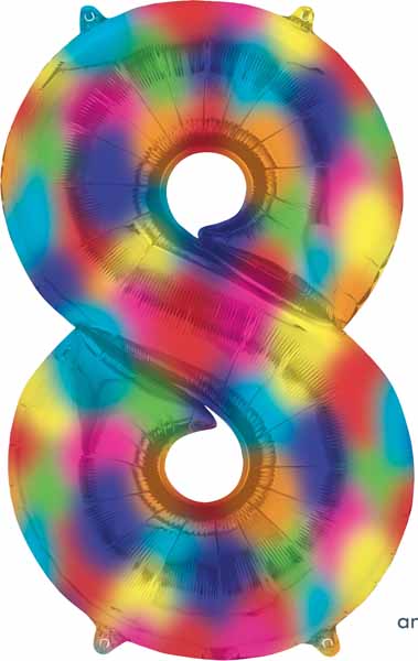 Rainbow Splash Number 8 Balloon, 34 Inch