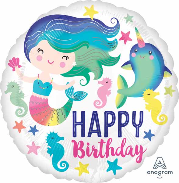 Colorful Ocean Fun Happy Birthday 18-Inch Round Foil Balloon